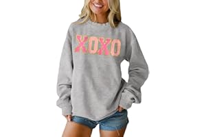 AFUKUIA Valentine's Day XOXO Sweatshirt for Women Hugs and Kisses Sweatshirts Crewneck Long Sleeve Tshirts Love Pullover Tops