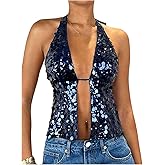 MakeMeChic Women's Halter Tops Y2k Going Out Cheetah Print Top