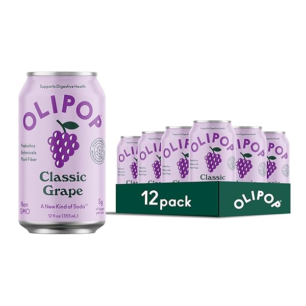 OLIPOP PREBIOTIC SODA POP, CLASSIC GRAPE, PANTRY PACK PACKED WITH PREBIOTICS, FIBER, AND BOTANICALS, GLUTEN FREE, VEGAN, GMO FREE, 12OZ (12-CANS)