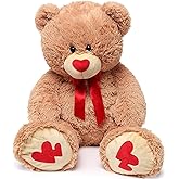 MorisMos Love Heart Giant Teddy Bear, 36 Inch Big Love Bears with Bow Tie, Large Valentines Stuffed Animals for Girlfriend, Boyfriend, Brown