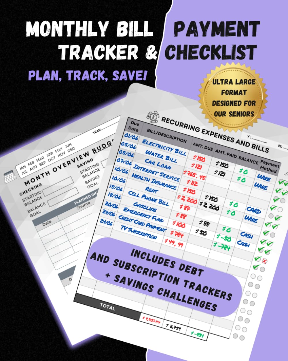 Ultra Large Format Monthly Bill & Expense Tracker: Plan, Track, Save!: Senior-Friendly Design with Debt and Subscription Trackers, Savings Challenges, ... (The Complete Financial Tracker Series)