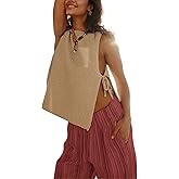 Freyhem Womens 2025 Summer Stylish Sleeveless Sweater Vest Side Tie Top Dropped Ribbed Knit Tank(Apricot-L)