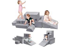 COOLBEBE Toddler Climbing Blocks Indoor,7-Piece Foam Play Climbing Blocks Set for Baby, Soft Climbing Play Toy Crawling Gift for Infant Climbers (Light Gray)