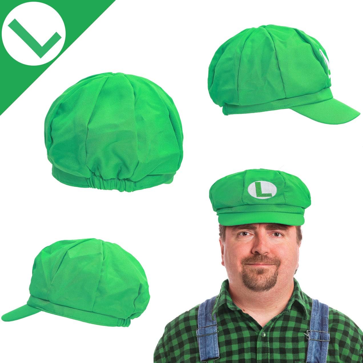 iZoeL Super Luigi Hat Kit incl. Luigi Green Hat + 2x white gloves + 7x mustache + 2x 5cm buttons