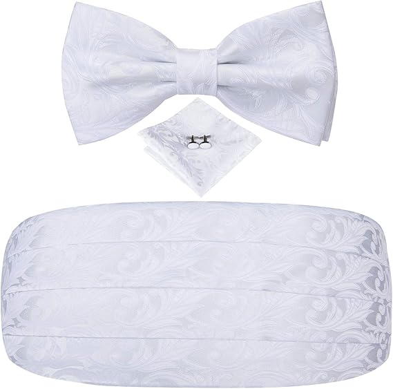 Dubulle White Floral Cummerbund for Men with Tuxedo Bowtie