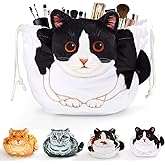 Openhahaha Drawstring Makeup Bag, Cat Makeup Bag, Travel Makeup Organizer, Cosmetic Pouch Bag, Cat Gift for Women, Lay Flat Makeup Bag Gifts for Cat Lovers
