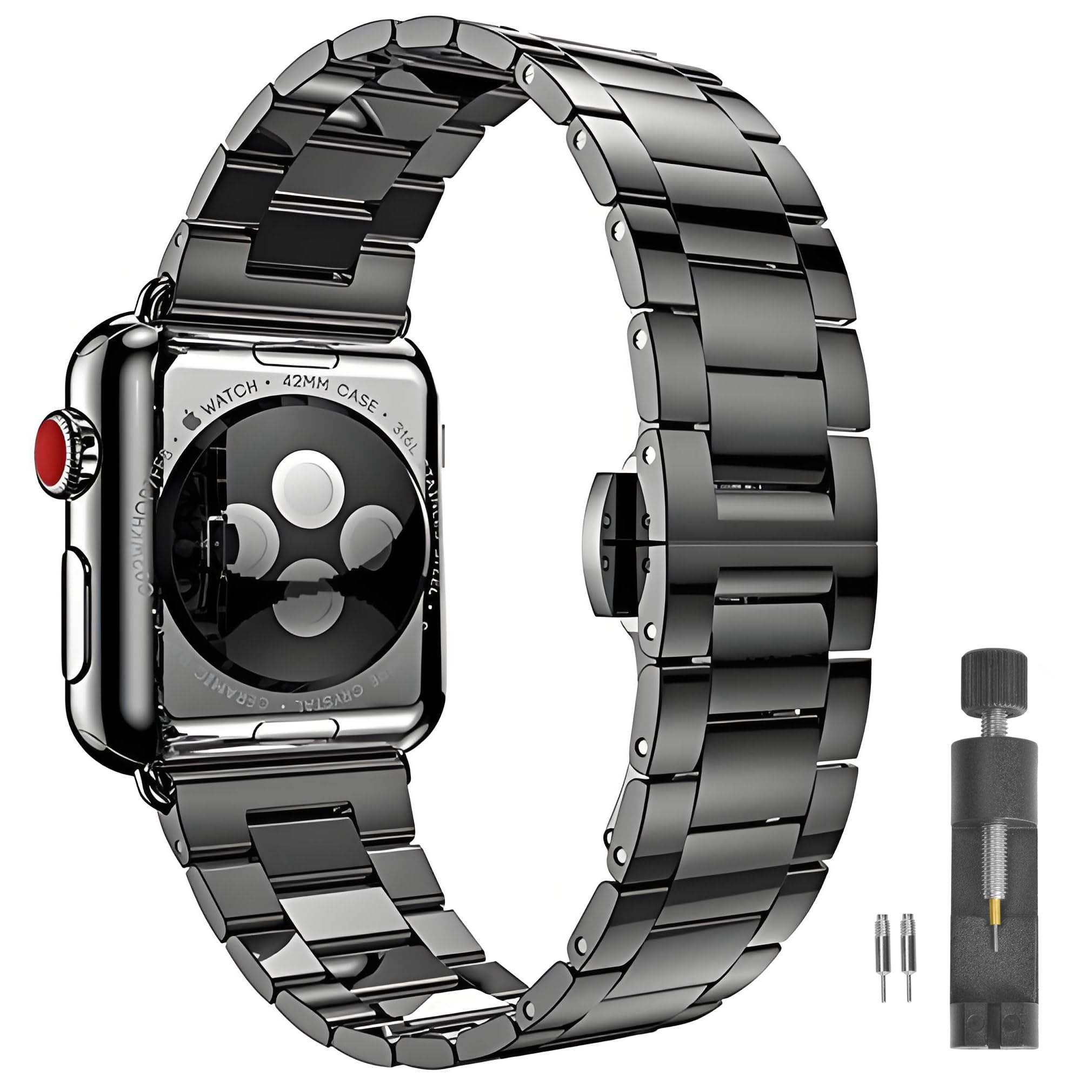 PUGO TOP Stainless Steel Band Compatible with Apple Watch Ultra 3-1(49mm)& Series 11-1 SE3-1(46/45/44/42/41/40/38mm), Metal Strap for Men, Heavy Duty iWatch Bracelet, No Hair Pinching, Tool Included — image 1