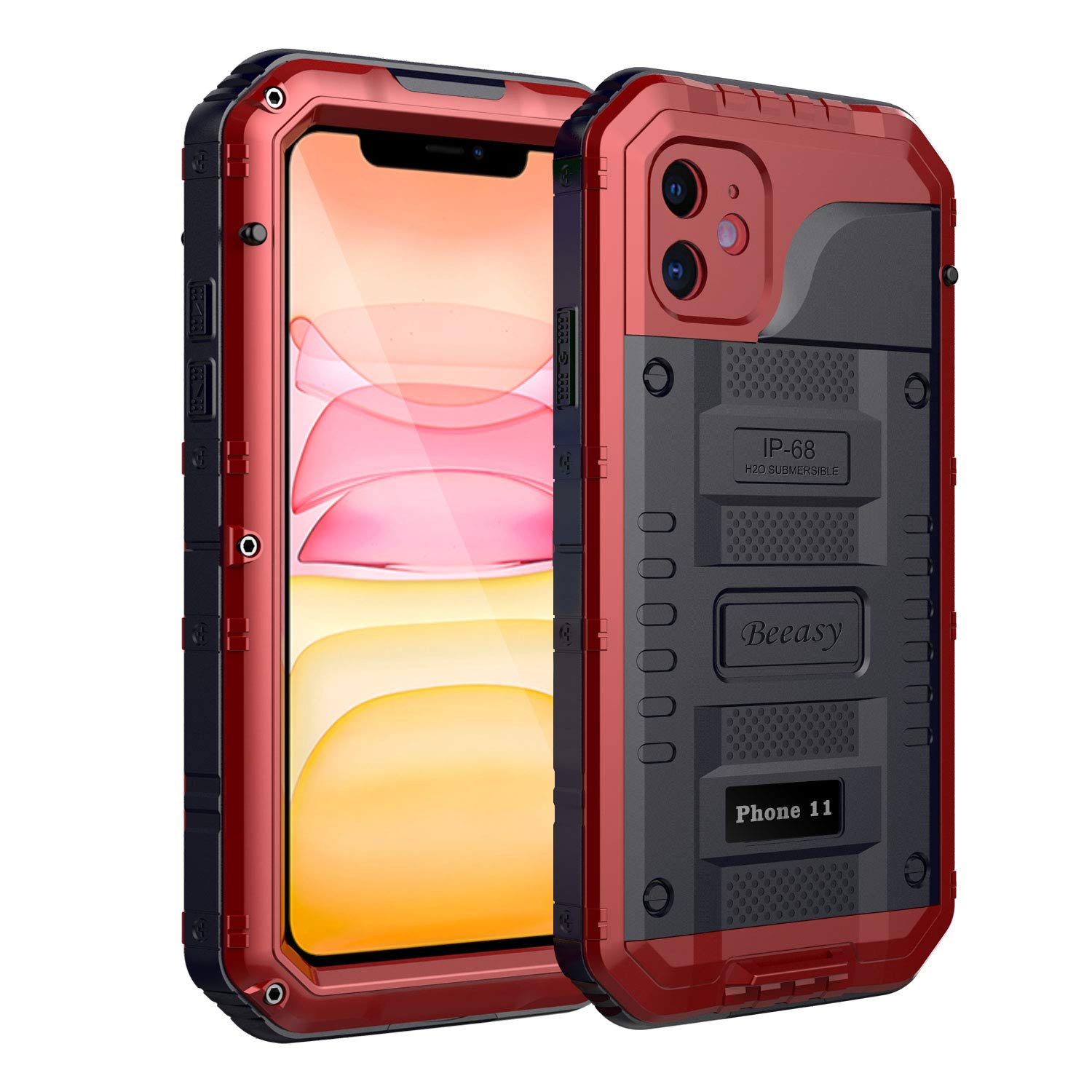 Beeasy iPhone 11 Case Red, Waterproof Shockproof Tough Heavy Duty, with Built-in Screen Protector 360 Degree Full Body Military Protective, Drop Proof Metal Rugged Cover for Outdoor Sport — image 1