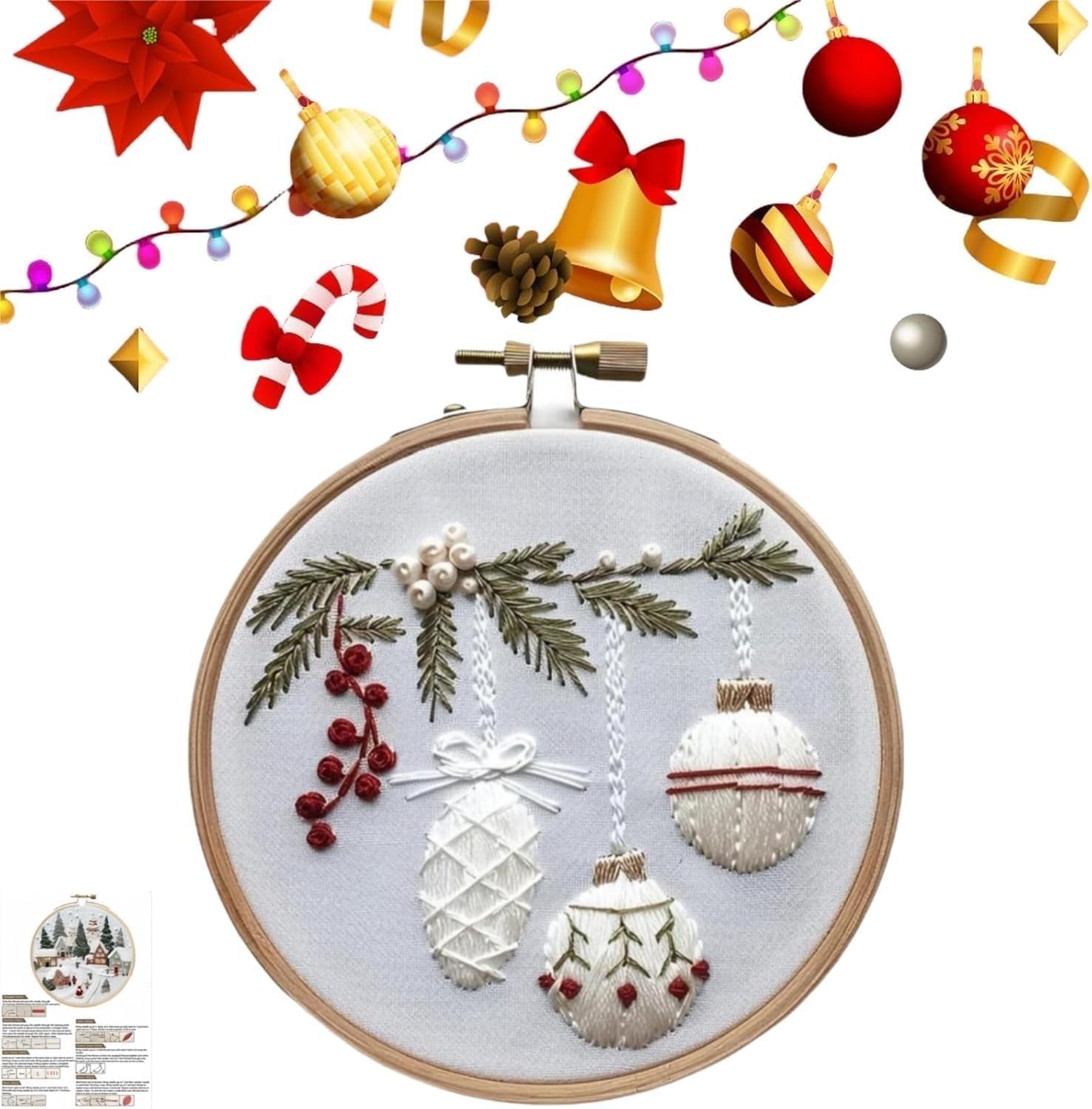 Christmas Embroidery Kits,Cross Stitch Kits for Adults Beginners,DIY Handmade Christmas Craft Kits for Adults with Hoop Cloth Needles Threads,Xmas Gift