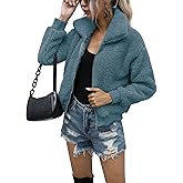 AKEWEI Women's Short Faux Fur Coat Casual Shaggy Jacket with Pockets Warm Winter Zip-Up Fluffy Outwear