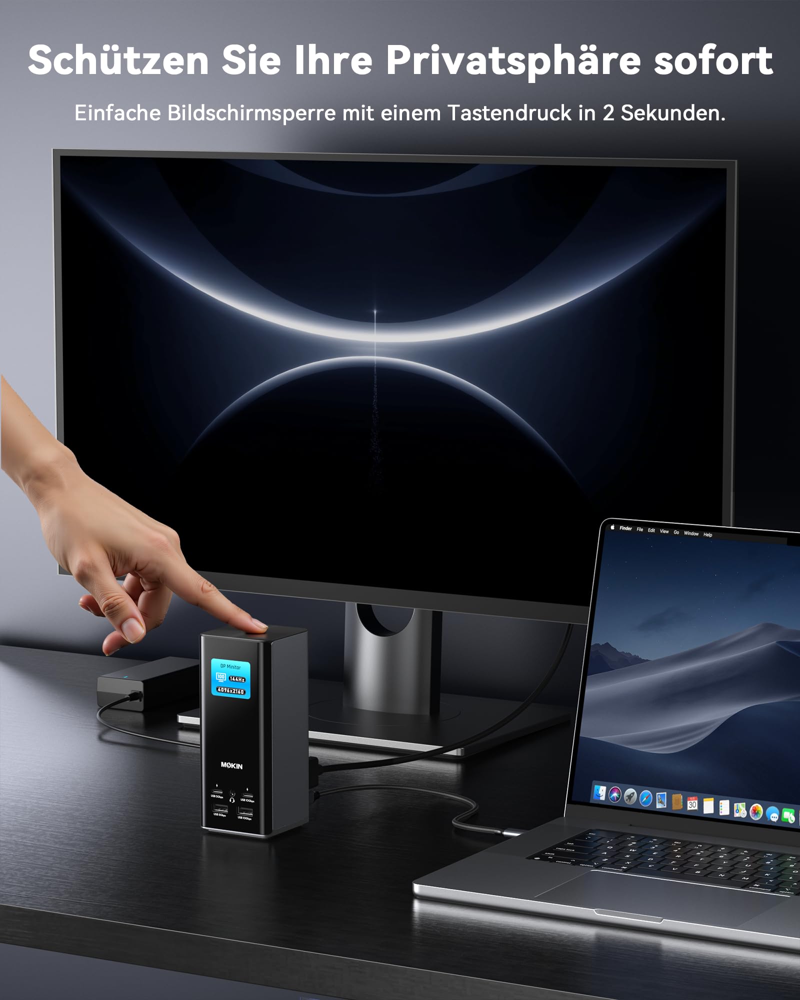 MOKiN Docking Station 3 Monitore, 18 in 1 USB C Docking Station Triple Display mit 3X HDMI, 2X DP, 150W Max, Intelligente Display, Triple 4K 60Hz, 10Gbps USB Ports, Gigabit Ethernet, für Laptop 9