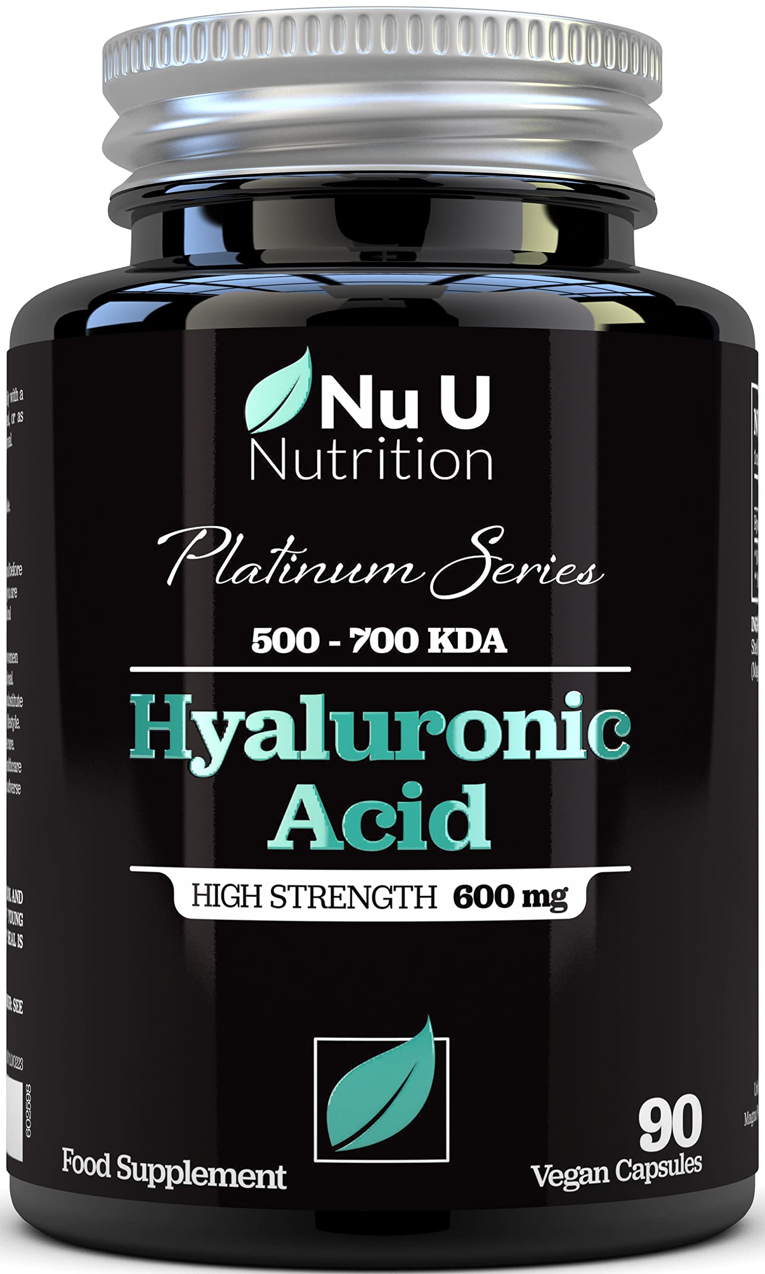 Hyaluronic Acid Supplement 600mg (500-700 KDA) - 90 Vegan Triple Strength Capsules - 3 Month Supply - Formulated for Women & Men - Made in The UK - Nu U Nutrition