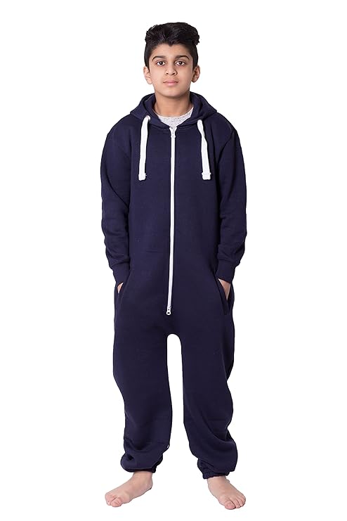 Noroze Unisex Kinder Mädchen Jungs mit Azteken Muster und Einfarbiges und Fleece Kapuzen Onesie Jumpsuit Overall für 2-13 jäh