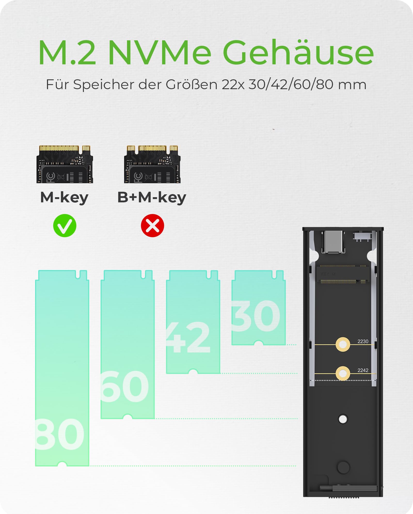 ICY Box M.2 SSD/NVMe Gehäuse, USB 3.2 (10 Gbit/s), Werkzeuglos, Kühlsystem, USB-C, USB-A, PCIe, M-Key, Extern, NVMe Adapter, Aluminium, Schwarz, IB-1807MT-C31 7