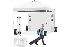 Nianles Canopy Tent 10x10 Pop Up Canopy with 4 Removable Sidewalls and Windows, Instant Shade Commercial Tent with 6 Pockets, Party Tent with Roller Bag, 4 Sandbags (White)