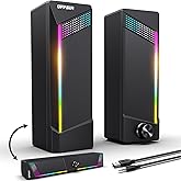 Computer Speakers, 2 in 1 PC Speaker , Gaming Speakers for PC Computer Laptop Desktop Monitor, RGB Speakers with Touch Sensitive Lighting, USB Powered 3.5mm Aux(Package Only Two Speaker, No Soundbar)