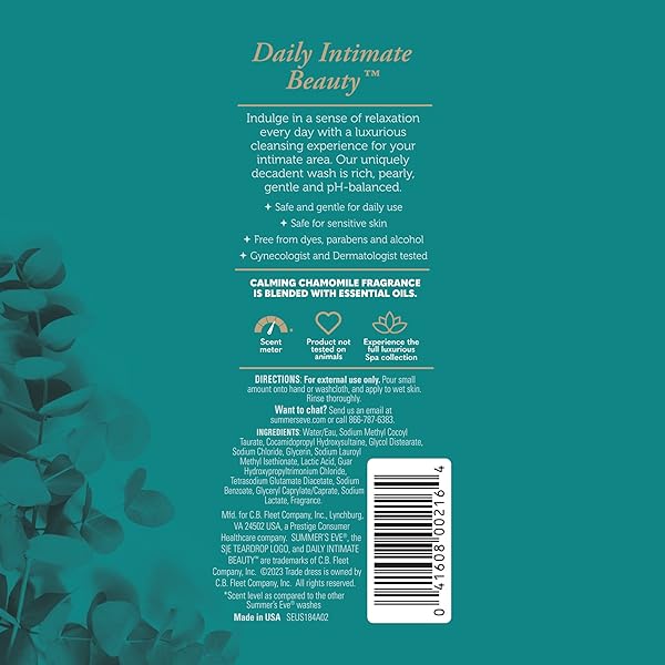SUMMER’S EVE SPA CALMING DAILY ALL-OVER FEMININE WASH, 12 FL OZ, PH BALANCE FEMININE WASH FORMULATED TO REMOVE ODOR