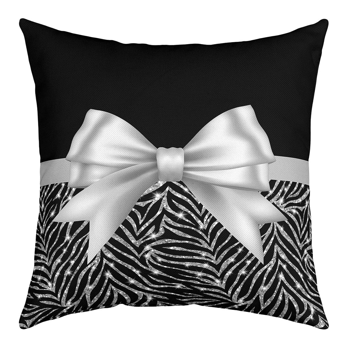 Homemissing Silver Glitter Cushion Case 18x18 Inch Set of 4 Silver Bowknot Decor Cushion Case Set Pastel Throw Pillow Covers Black Decorative Pillowcase for Sofa Bed Chair Car(No Glitter)