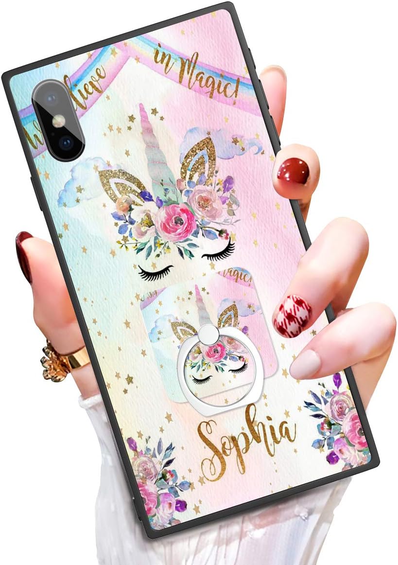 Someseed Case for iPhone X iPhone 10 Case with Kickstand Ring Holder Duty Shock Absorbent PC TPU Full Body Drop Protection Modern Design Cute Unicorn Cover for iPhone X/10