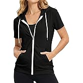 GIVON Womens Slim Fit Zip Up Hoodie Short Sleeve Thin Jacket Full Zip Sweatshirt with Plus Size