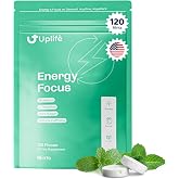 Uplife Energy and Focus Mint 120ct | 40mg Natural Caffeine + 80mg L-Theanine + Vitamin B12 &amp; B3 | Sugar-Free, Vegan | Nootropic Caffeine Mint for Clean Energy &amp; Mental Clarity, Made in USA, Peppermint