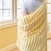 Vessia Flannel Fleece Throw Blanket for Couch,Sofa,Bed, 300GSM Striped Light Yellow Throw Blanket for Adults and Kids, Super Soft Warm Cozy Lightweight Home Decor for All-Season(50x70inch)