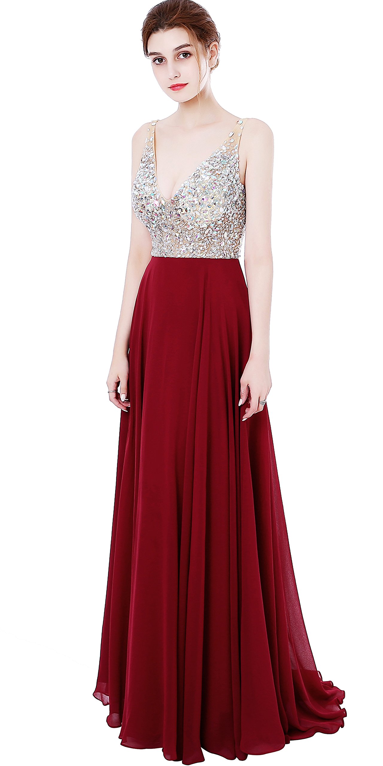 MEILISAY Meilishuo Women's Jewelry Deep VNeck Beaded Chiffon Prom