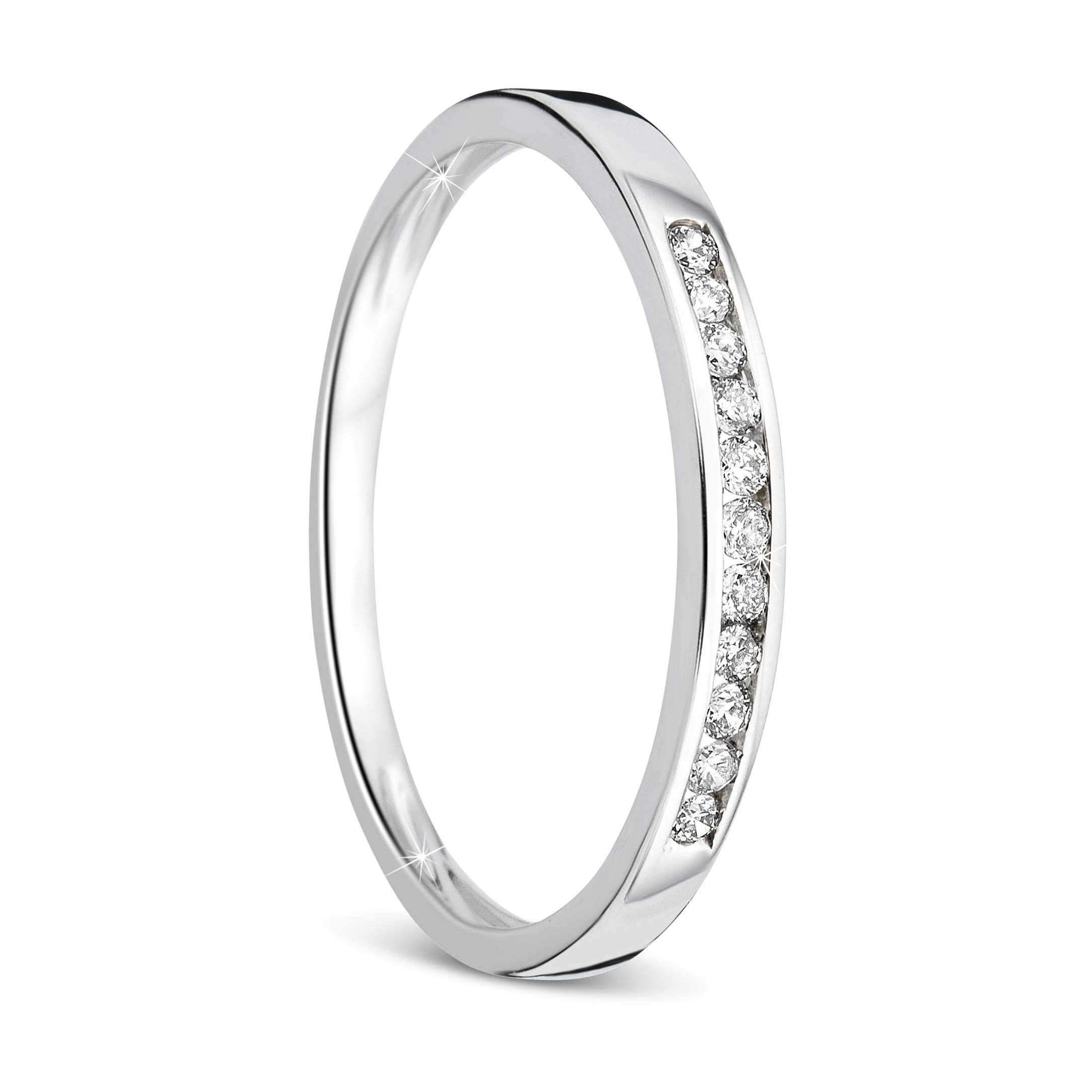 OROVI White Gold Ring for Women with Diamonds in 9 Carat Gold, Hypoallergenic Ring - Handmade eternity rings with jewellery box