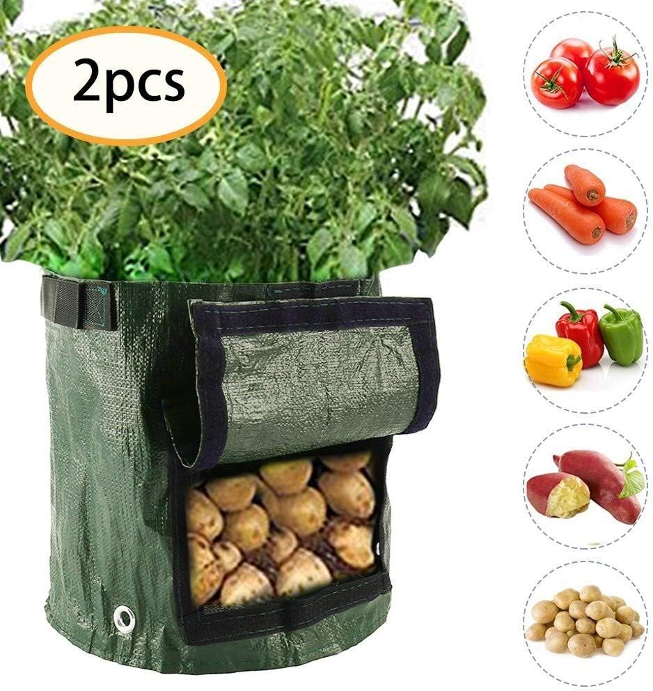 Potato Grow Bags 10 Gallon Potato Growing Bag Waterproof PE Gardening Vegetable Planter Container with Flap and Strap Handles for Potato Tomato Carrot (Color : Green, Size : 2pack)