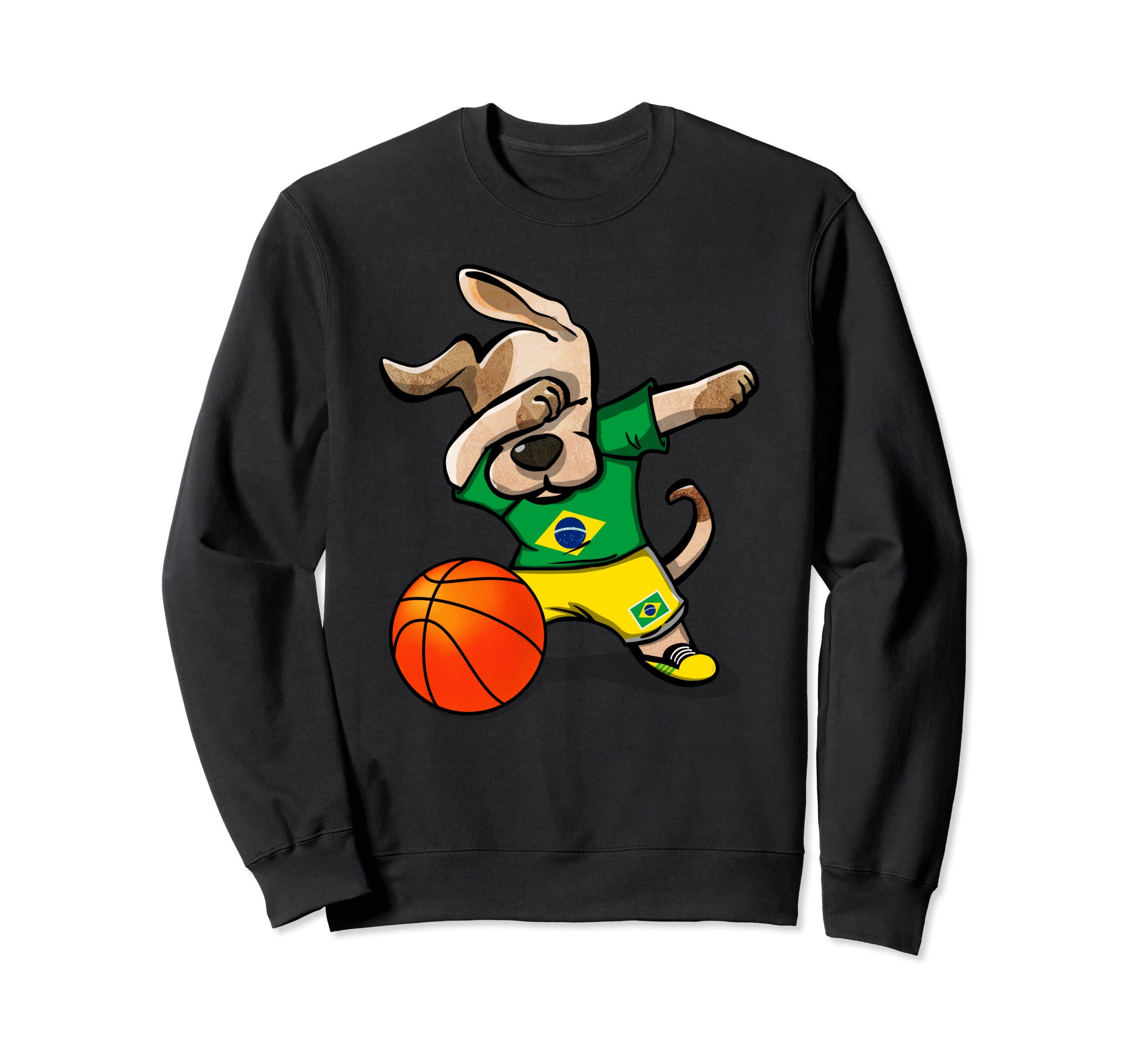 Funny Dabbing Dog Brazil Basketball - Brazilian Flag Sweatshirt