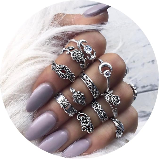 11 Stück Orientalisches Vintage Midi Ringe Fingerring-Set für Damen Mädchen, Fashion Frauen Midi Ring Nagel Finger Band