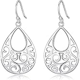 Sterling Silver Filigree Minimalist Design Of Peacock Dangle Drop Earrings For Womens By Ganga Jewells