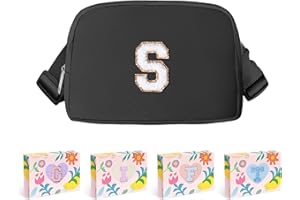 COSHAYSOO Black Girls Purse Crossbody Initial Fanny Pack Letter Belt Bag for 6 7 8 9 10 11 12 Year Old Girl Birthday Christmas Gifts Party Favor Presents, Preteen Tween Girly Trendy Stuff Monogram S