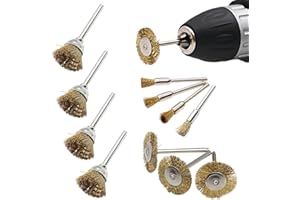 TorSor 12 Pack Rotary Tool Wire Brushes Set with 1/8'' Shank Brass Bristle Wire Brush Wheel Rust Removal Tool for Dremel Cordless Rotary Tools Cleaning Contacts Polishing Paint Stripping Deburring