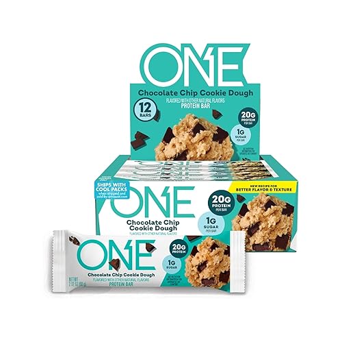 ONE Protein Bars, Chocolate Chip Cookie Dough, Gluten Free with 20g Protein and 1g Sugar, Pantry Staples, 2.12 oz (12 Count)
