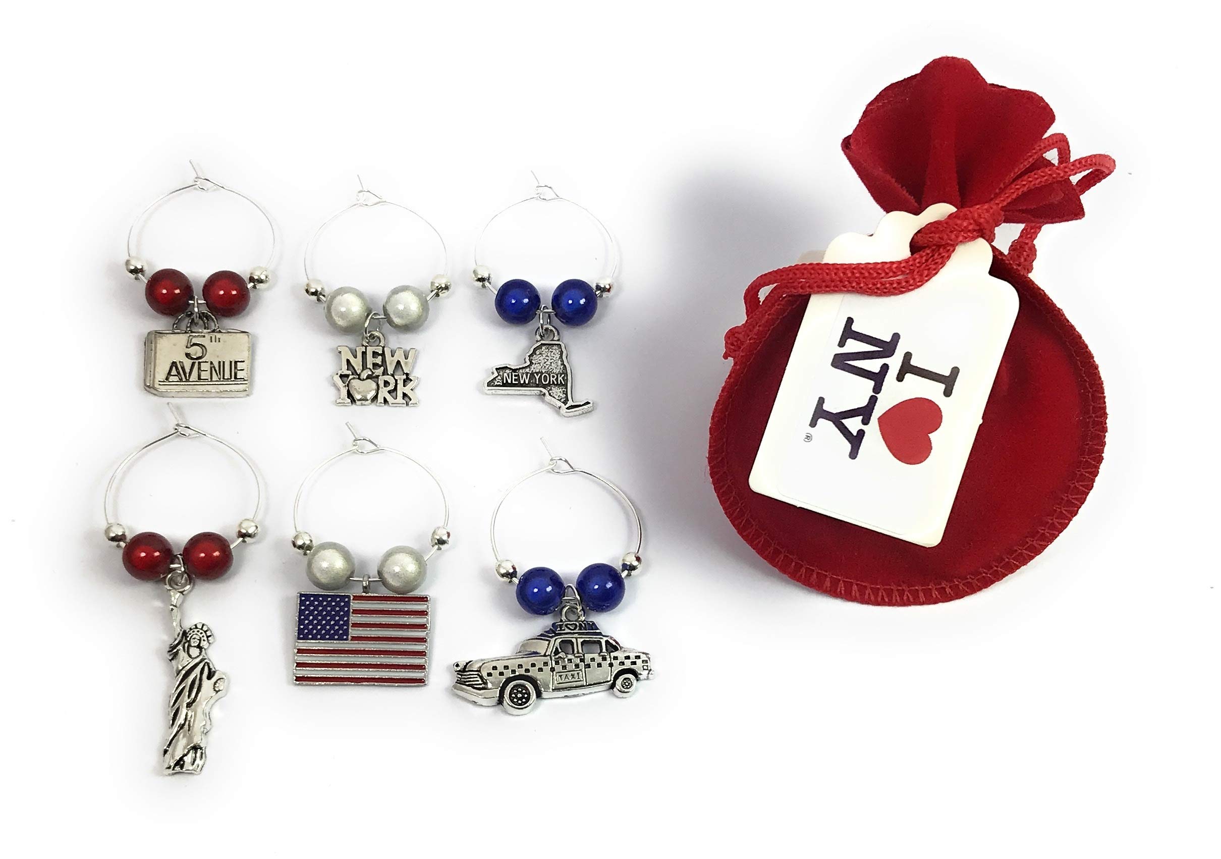 Libby's Market Place New York Design Glass Charms with Red Velvet Gift Bag