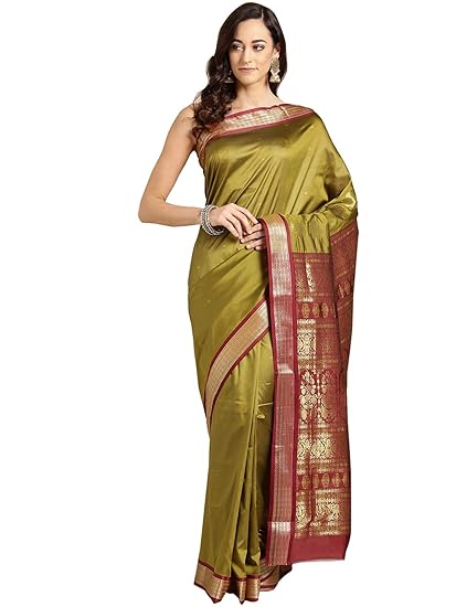 Poly Silk Green Woven Womens Saree