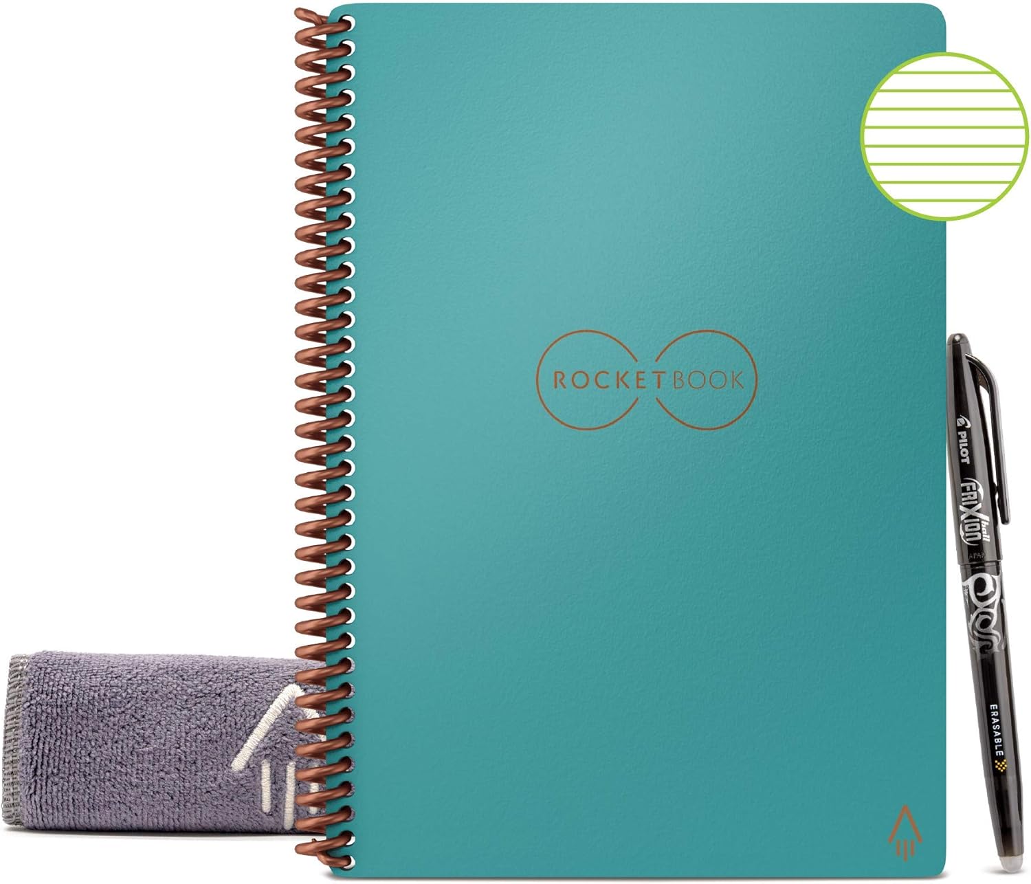 Rocketbook Smart Reusable Notebook - Lined Eco-Friendly Notebook with 1 Pilot Frixion Pen & 1 Microfiber Cloth Included - Neptune Teal Cover, Executive Size (6" x 8