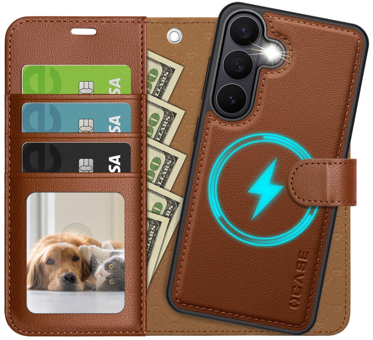 OCASE for Samsung Galaxy S26 Detachable Wallet Case with Card Holder, [2 in 1] PU Leather Flip Folio Case with RFID Blocking Stand Wrist Strap Shockproof Phone Cover 2026, Litchi Brown