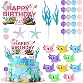 37 Pcs Axolotl Cake Topper Axolotl Birthday Decorations Include 1 Axolotl Happy Birthday Cake Topper 2 Bags Artificial Seagrass 34 Pcs Salamander Toy Ball Decorations for Kids Girls Party Supplies