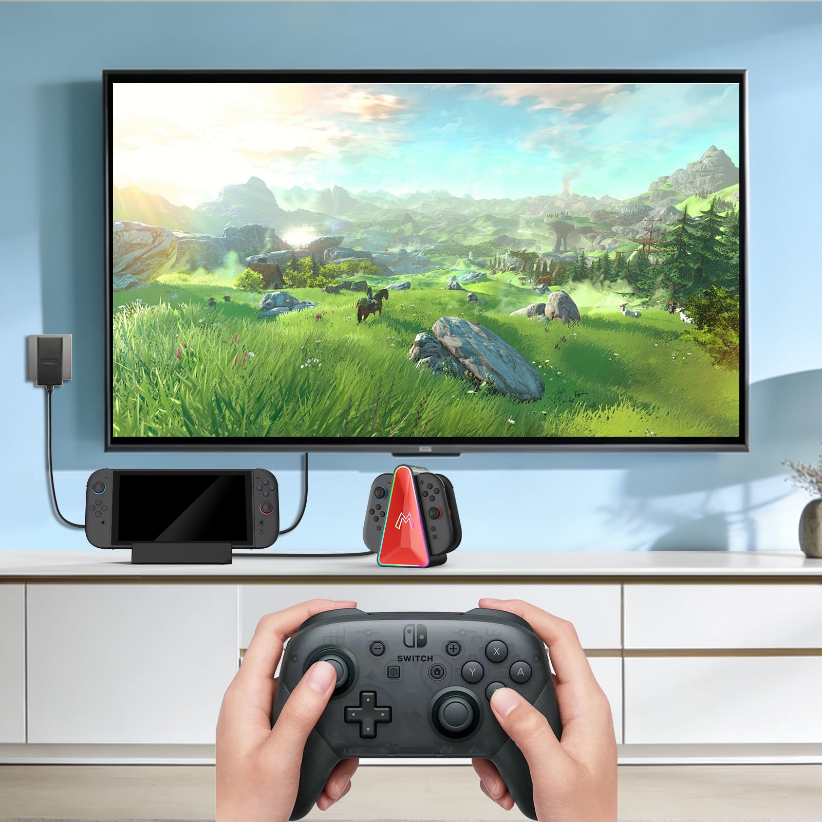 HEIYING TV Docking Station für Nintendo Switch 2/Switch OLED, Tragbarer TV Dock Ladegerät Ständer mit 4K HDMI Adapter/USB Port/Typ C Ladegerät Port 7