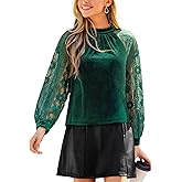 CUPSHE Velvet Tops for Women Long Sleeve Lace Blouses Mock Neck Fall Party Shirts 2025
