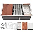 Lordear Double Bowl Kitchen Sinks 33 Inch Undermount Ledge Workstation Sink Double Bowl 60/40 Low Divide 16-Gauge Stainless Steel Kitchen Sink 33x19 Inch Deep Kitchen Sinks Handmade