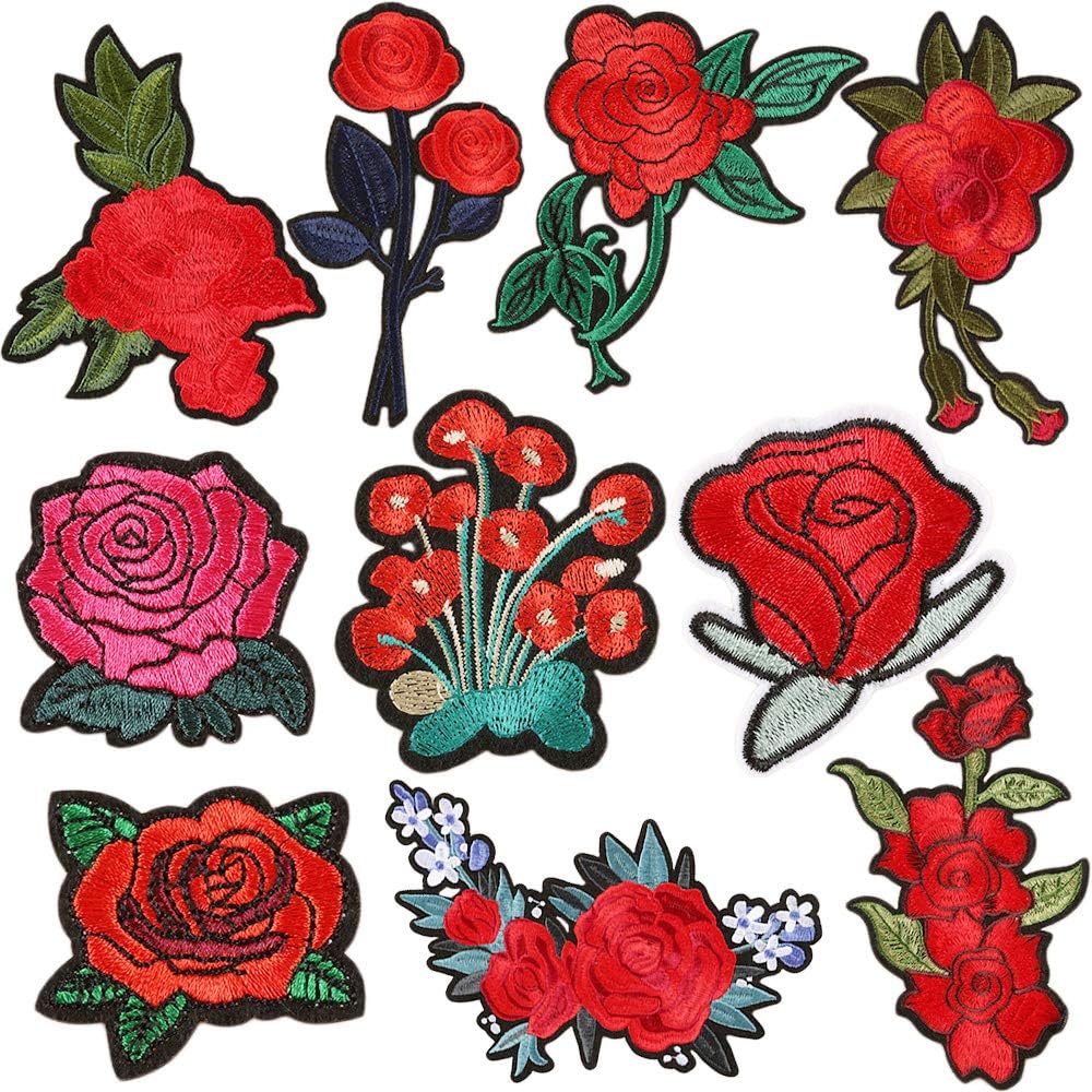 Floral Iron on Patches Flower Embroidery Patches for Girl & Women Assorted DIY Sew on Applique Patches Stickers Delicate Rose Patches Decorative Patches for Jackets, Backpacks, Jeans, Clothes