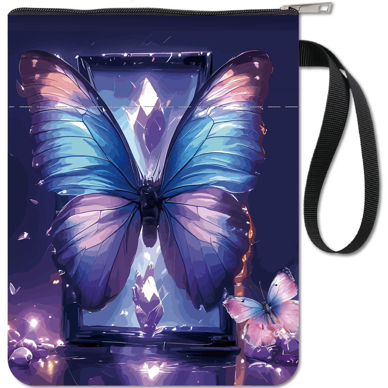 CRASPIRE Crystal Butterfly Book Sleeve with Zipper Book Lovers Gifts Hardcover Paperbacks Waterproof Book Pouch Bag Protector Front Pocket Case Cover for Women Friends Readers Librarian Bibliophile