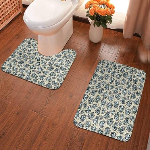 Amazon Com 2 Piece Bathroom Rug Set Bath Rug Lace Pattern With Leaves And Swirled Lines Grunge Abstract H Bath Shower Mat And U Shaped Toilet Mat Aqua Tan Black Home Kitchen