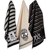DII Happy Halloween Dishtowel Collection Embellished Cotton Kitchen Hand Towel Set, 18x28, Skeleton, 3 Count