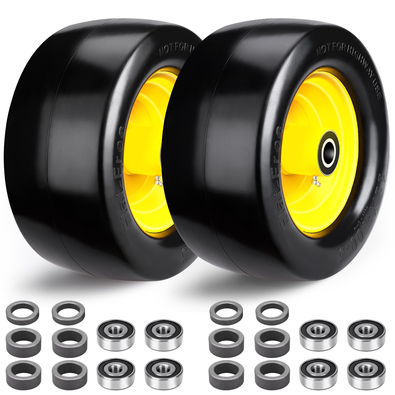 Upgrade 11x6.00-5" Flat Free Tire,2Pcs Solid Smooth
