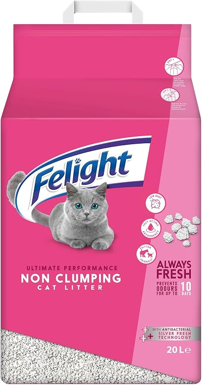 Felight Non-Clumping Cat Litter with Silverfresh Antibacterial Technology 20L UK