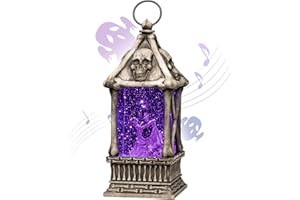 EIGHTOWN Halloween Snow Globe Lantern with Skull - Ghost Projection Water Lantern with Music - Wedding Skeleton Couple Halloween Decoration for Home - USB or Battery Powered (Style 3)